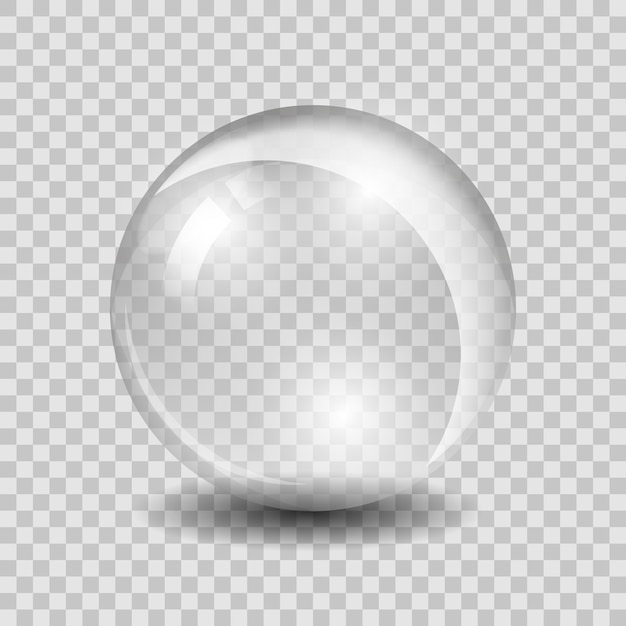 Free vector white transparent glass sphere glass or ball, shiny bubble glossy