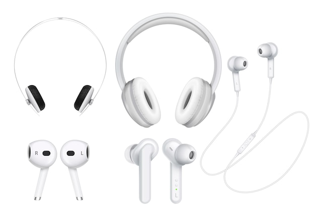 Free vector white wireless headphones set