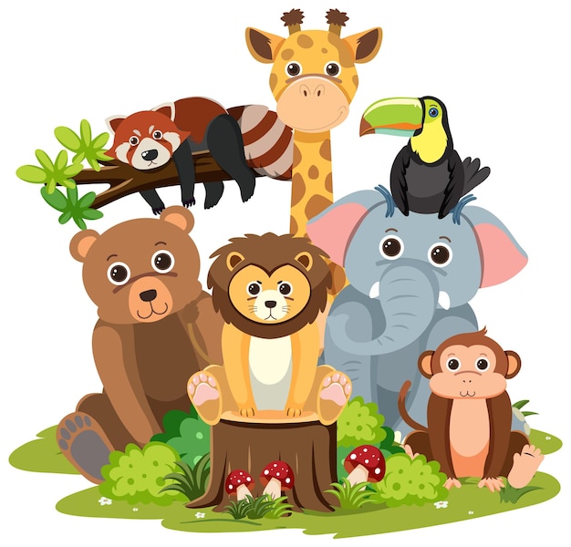 Free vector wild animal group on white background