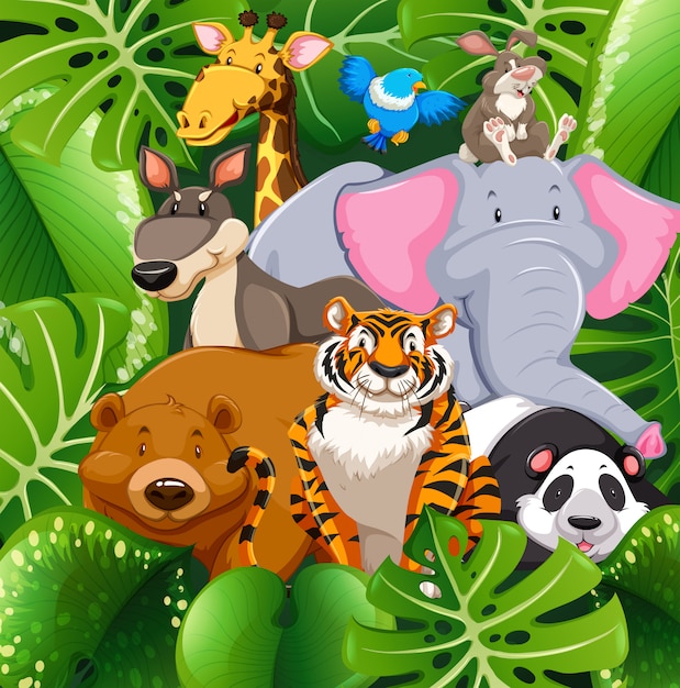 Free Vector wild animals in the bush