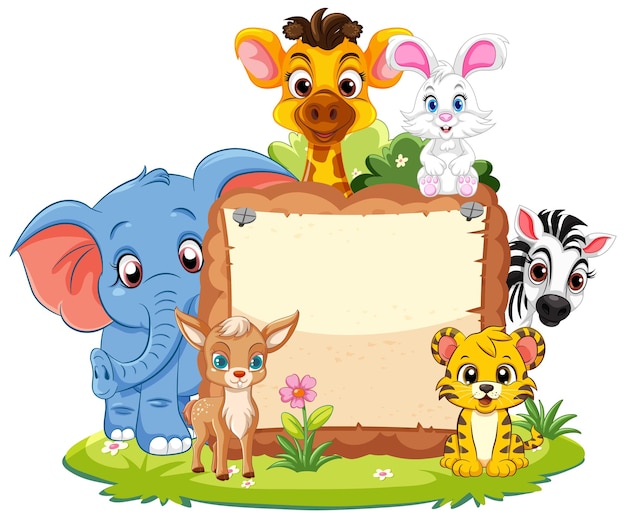 Free vector wild animals cartoon character with nature