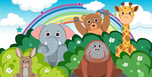 Free vector wild animals in the forest