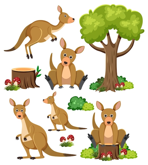 Free vector wild animals set with nature elements