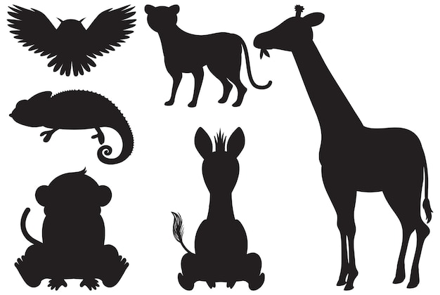 Wild Animals in Simple Silhouette Cartoon Style