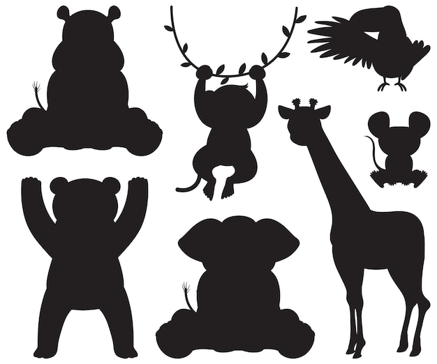 Free vector wild animals in simple silhouette cartoon style