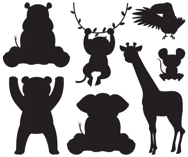 Wild Animals in Simple Silhouette Cartoon Style