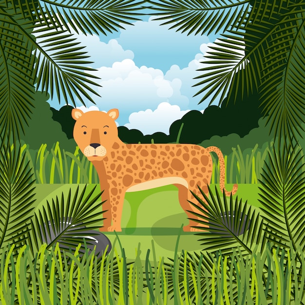 Free Vector wild cheetah in the jungle scene