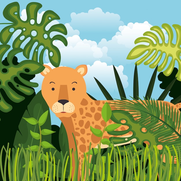 Free Vector wild cheetah in the jungle scene