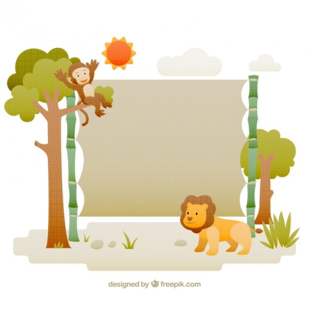 Free Vector wild landscape with monkey and lion