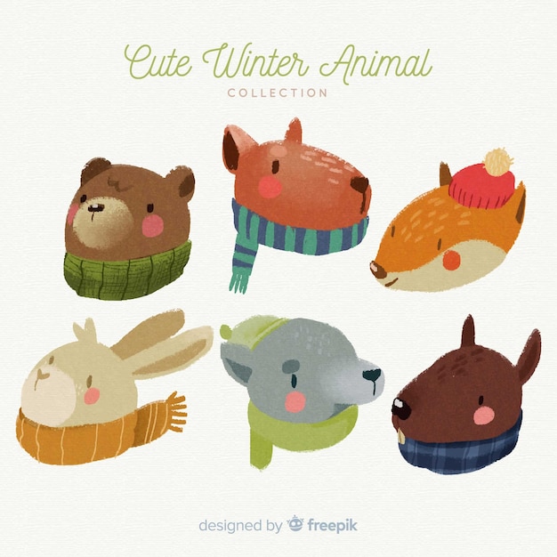 Free Vector winter animal with scarves pack