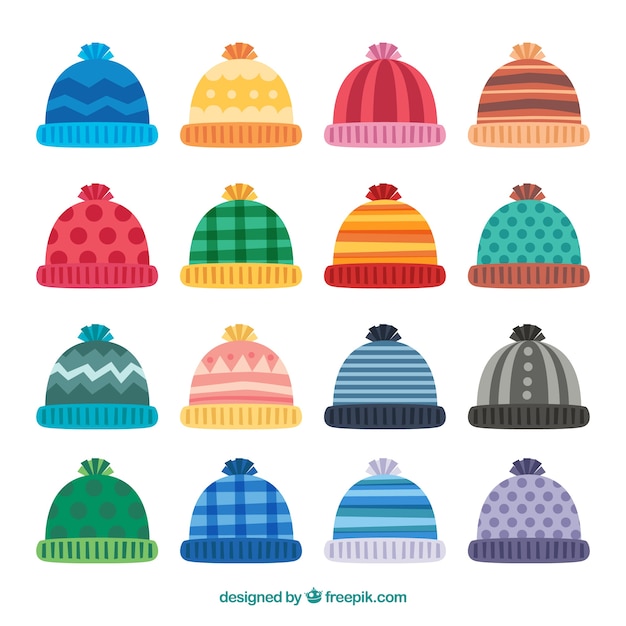 Free vector winter cap collection of 16