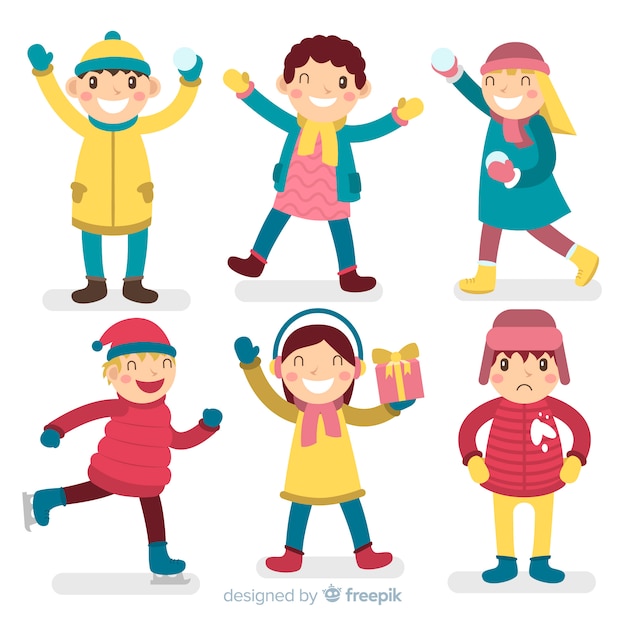 Free Vector winter children character collection