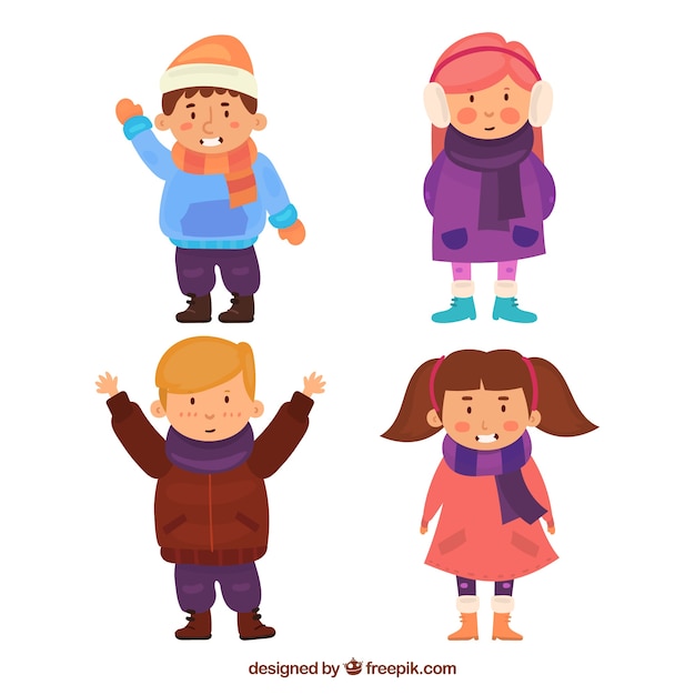 Free Vector winter collection of children