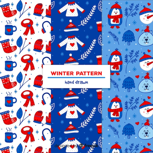 Free vector winter elements pattern collection