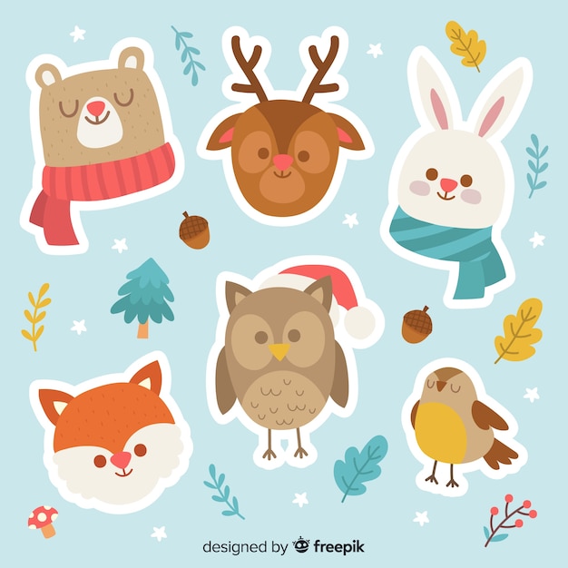 Free Vector winter forest animal collection