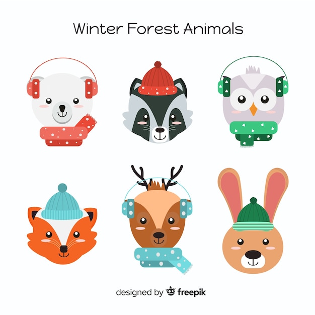 Free Vector winter forest animals collection