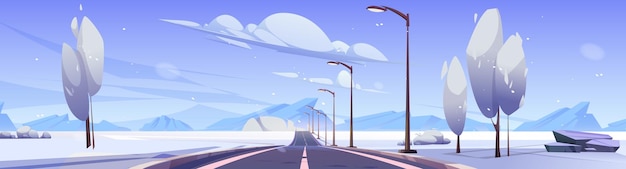 Free vector winter highway empty road at mountain landscape