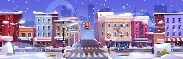 Free vector winter landscape of city street intersection