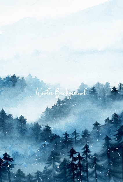 Free Vector winter pine forest landscape watercolor background