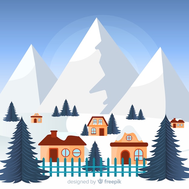 Free Vector winter village landscape