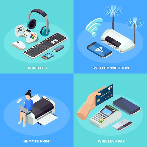 Free Vector wireless technology 4  isometric icons square