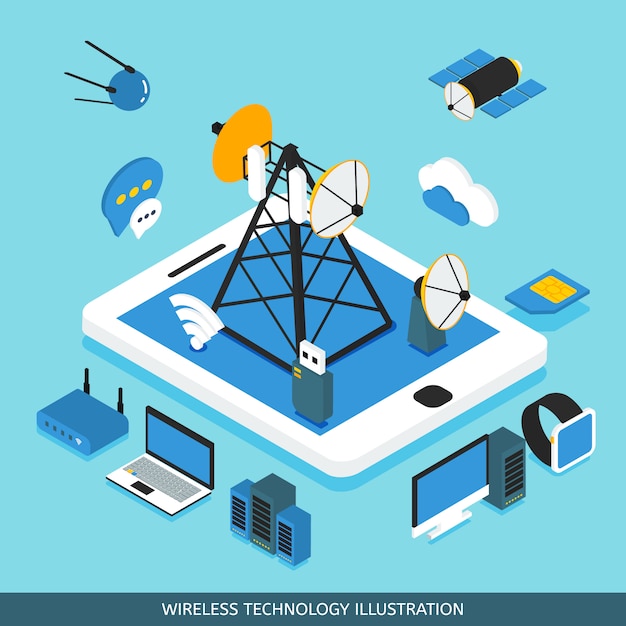 Free vector wireless technology isometric design