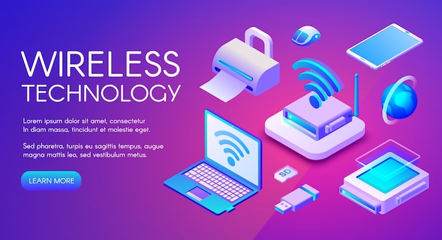 Free Vector wireless technology isometric illustration of wi-fi, bluetooth or nfc connection 