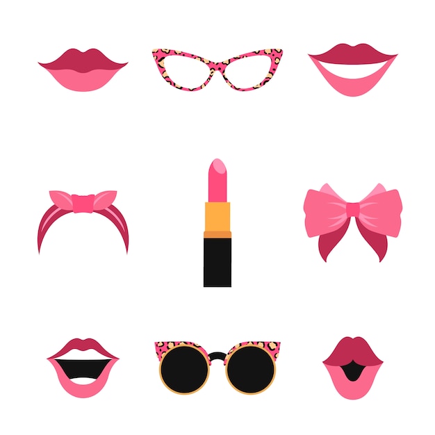 Woman accessories photo booth props vector