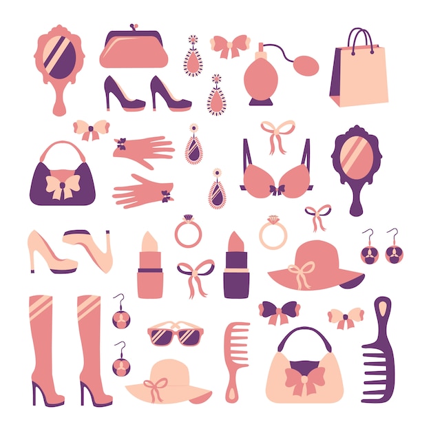 Free vector woman fashion stylish casual shopping accessory collection isolated vector illustration