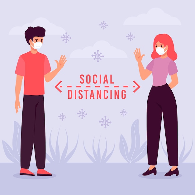 Free vector woman and man practicing social distancing