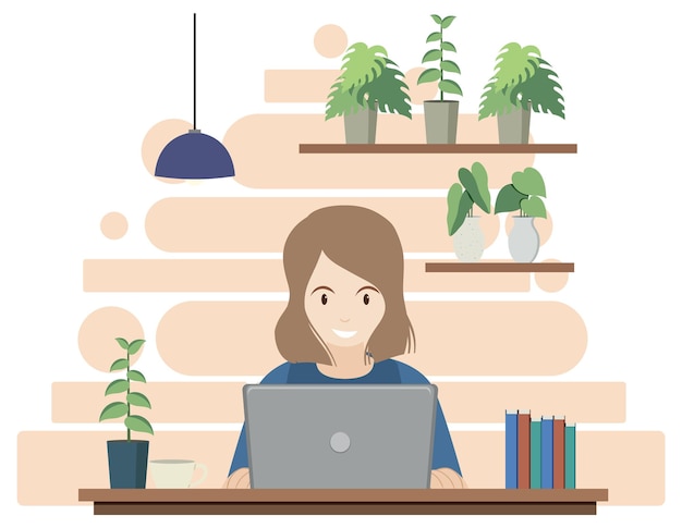 Free vector a woman working using laptop flat design