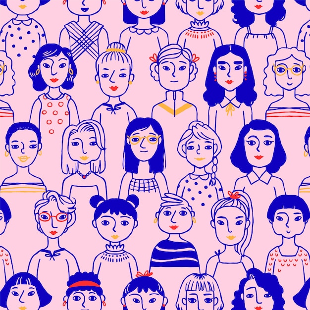 Free Vector women's day pattern with women faces