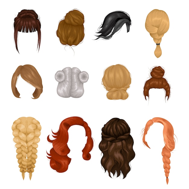 Free vector women wigs hairstyle  realistic icons set