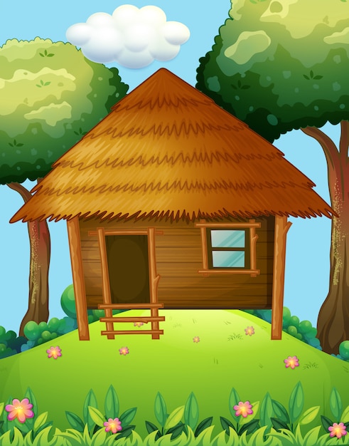 Free Vector wood cabin on the hill