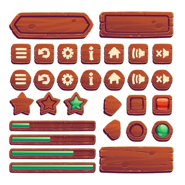 Free vector wooden buttons for ui game