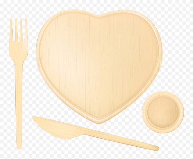 Free Vector wooden heart plate with fork, knife and glass