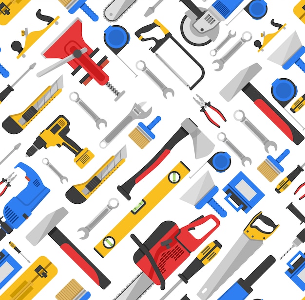 Free Vector work tools seamless pattern with equipment for repair and carpentry