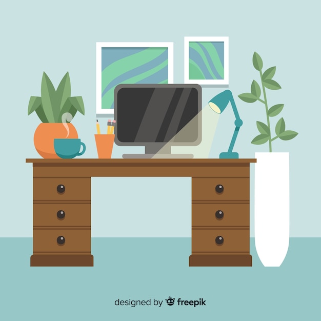 Free Vector workspace concept in flat design