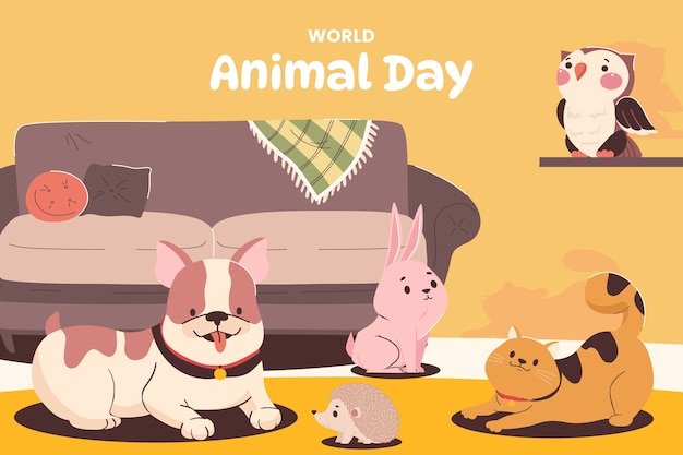 Free Vector world animal day hand drawn flat illustration