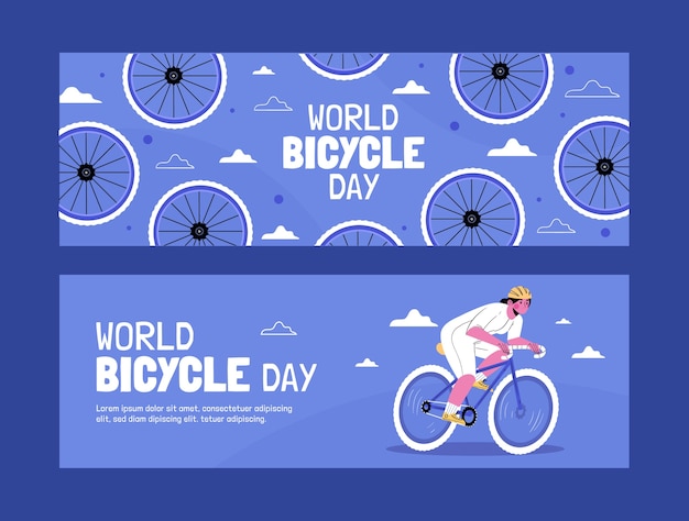 Free vector world bicycle day hand drawn flat banner