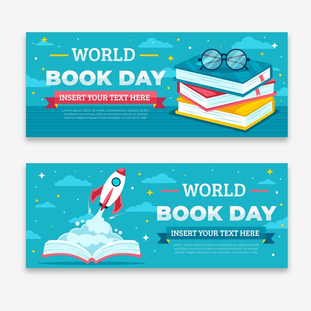 World book day banners flat design