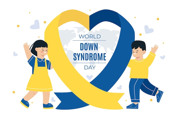 Free Vector world down syndrome day illustration with children waving