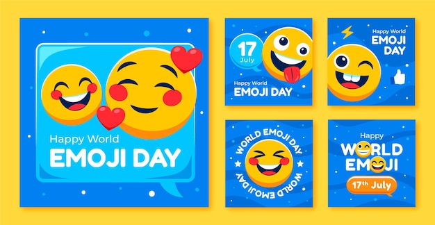 Free vector world emoji day instagram post set