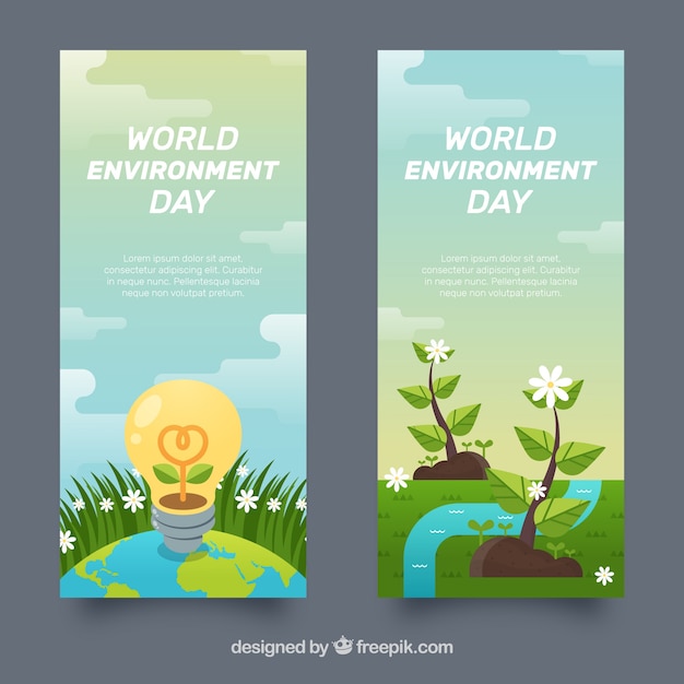 Free Vector world environment day vertical banner with light bulb