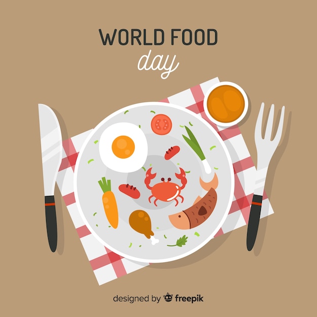 World food day background with food on dish