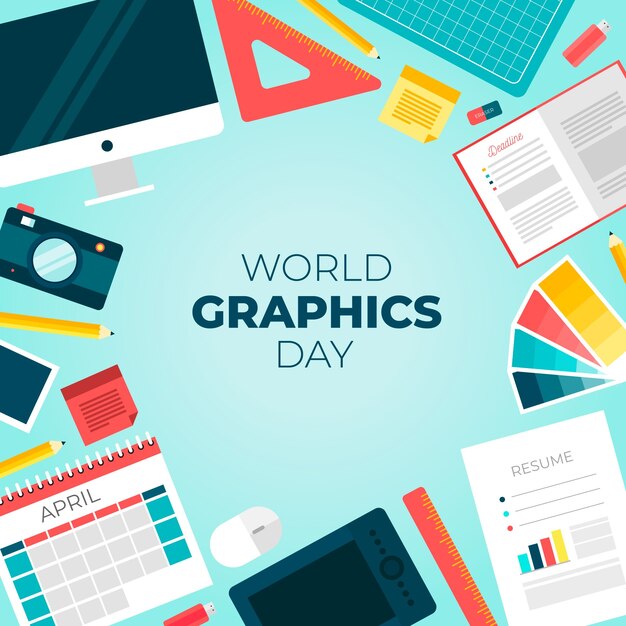 World graphics day background with work tools