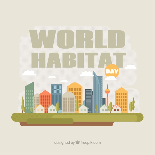 Free vector world habitat day background of city in flat design
