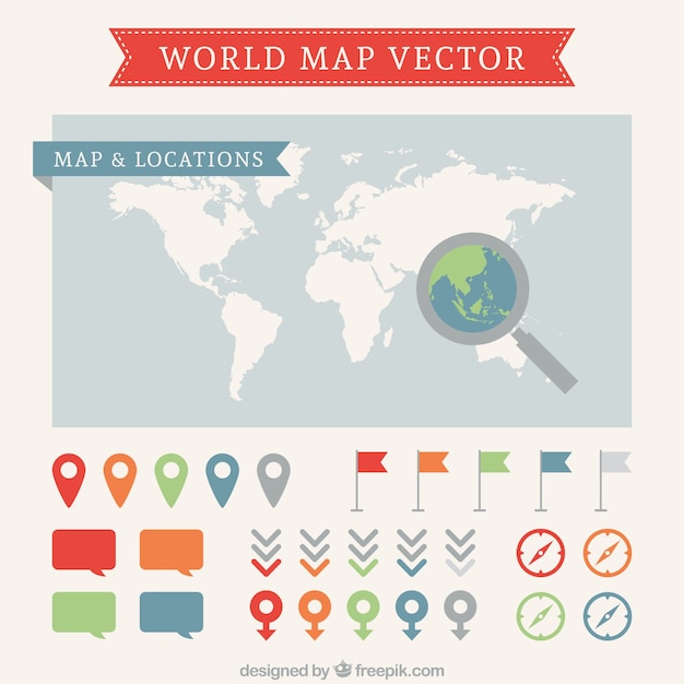 Free vector world map and pointers