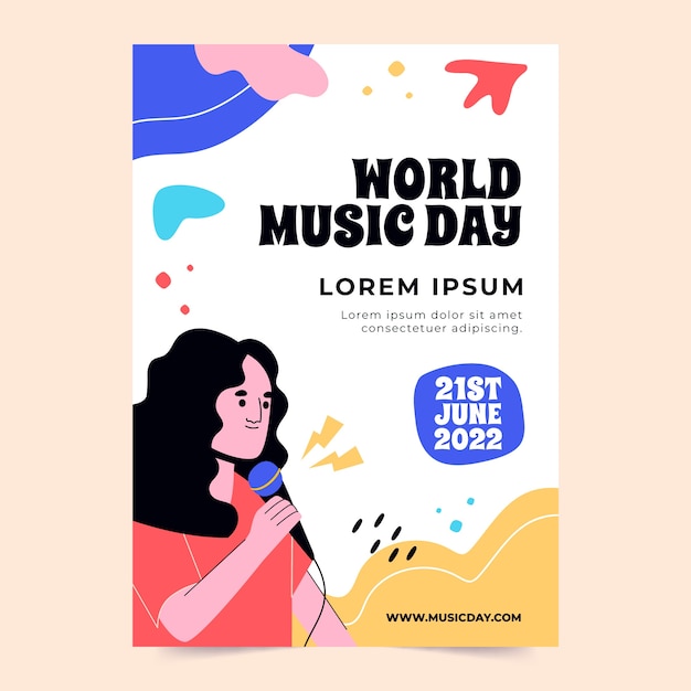 World music day hand drawn flat poster or flyer