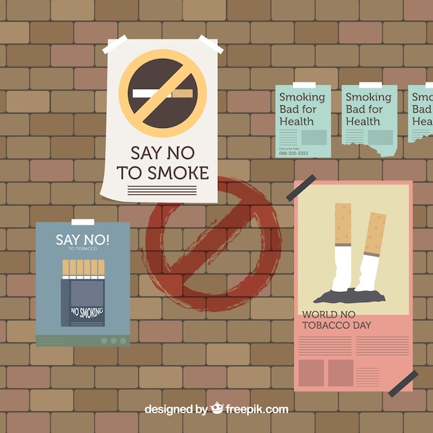 Free Vector world no tobacco day background with wall with posters